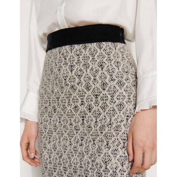 NWT Sandro metallic tinsel short jacquard knit wool blend skirt, M - Picture 10 of 16
